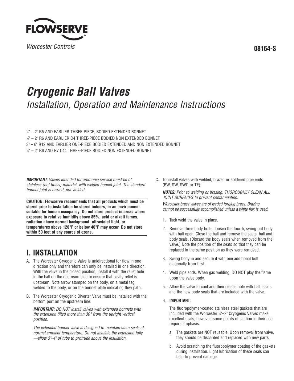 Flowserve Cryogenic Ball Valves User Manual | 8 pages