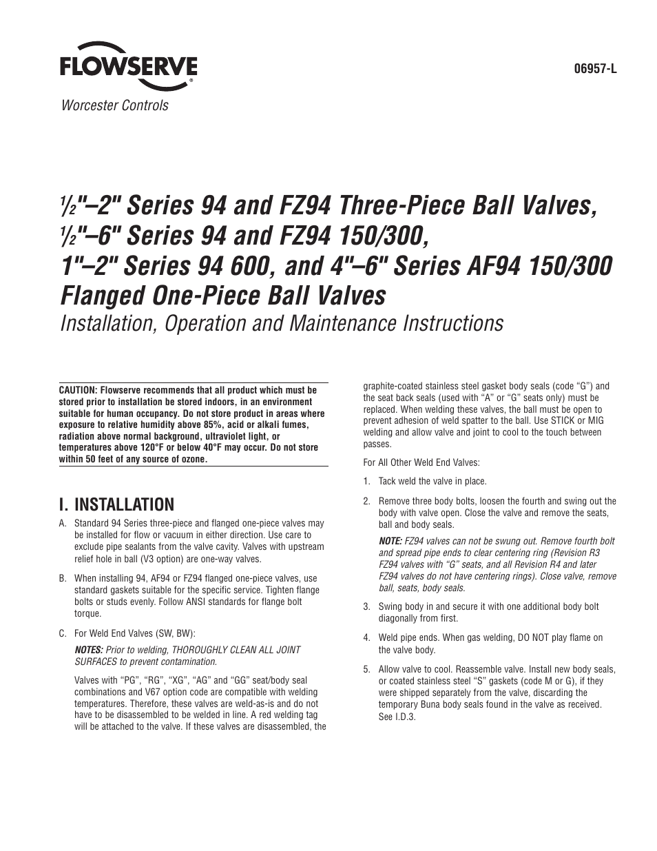 Flowserve 94 Series User Manual | 12 pages