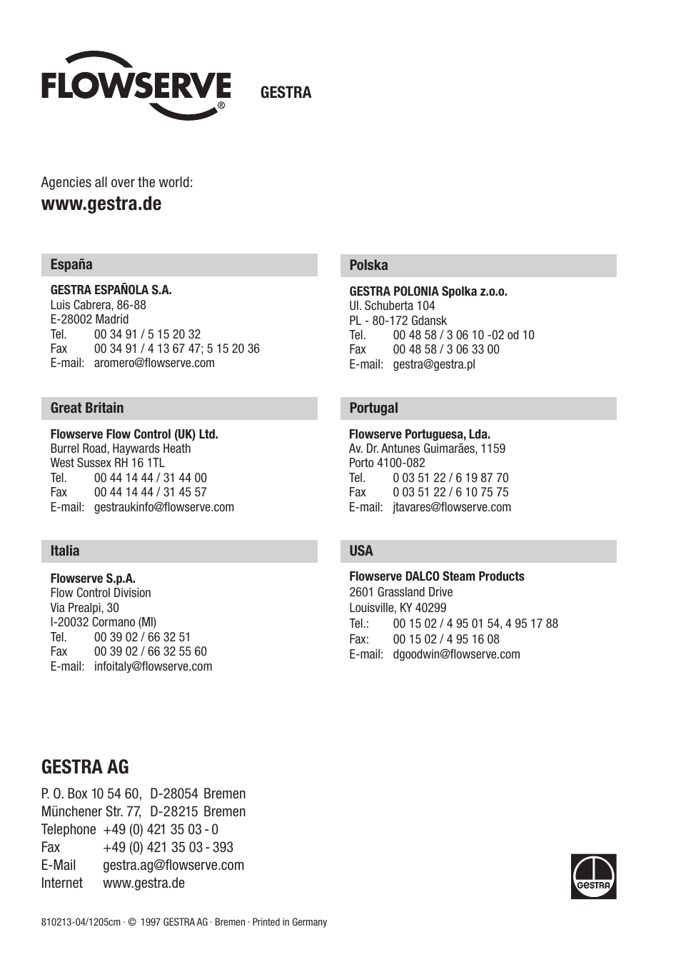 Gestra ag | Flowserve NRGT26-1 User Manual | Page 24 / 24