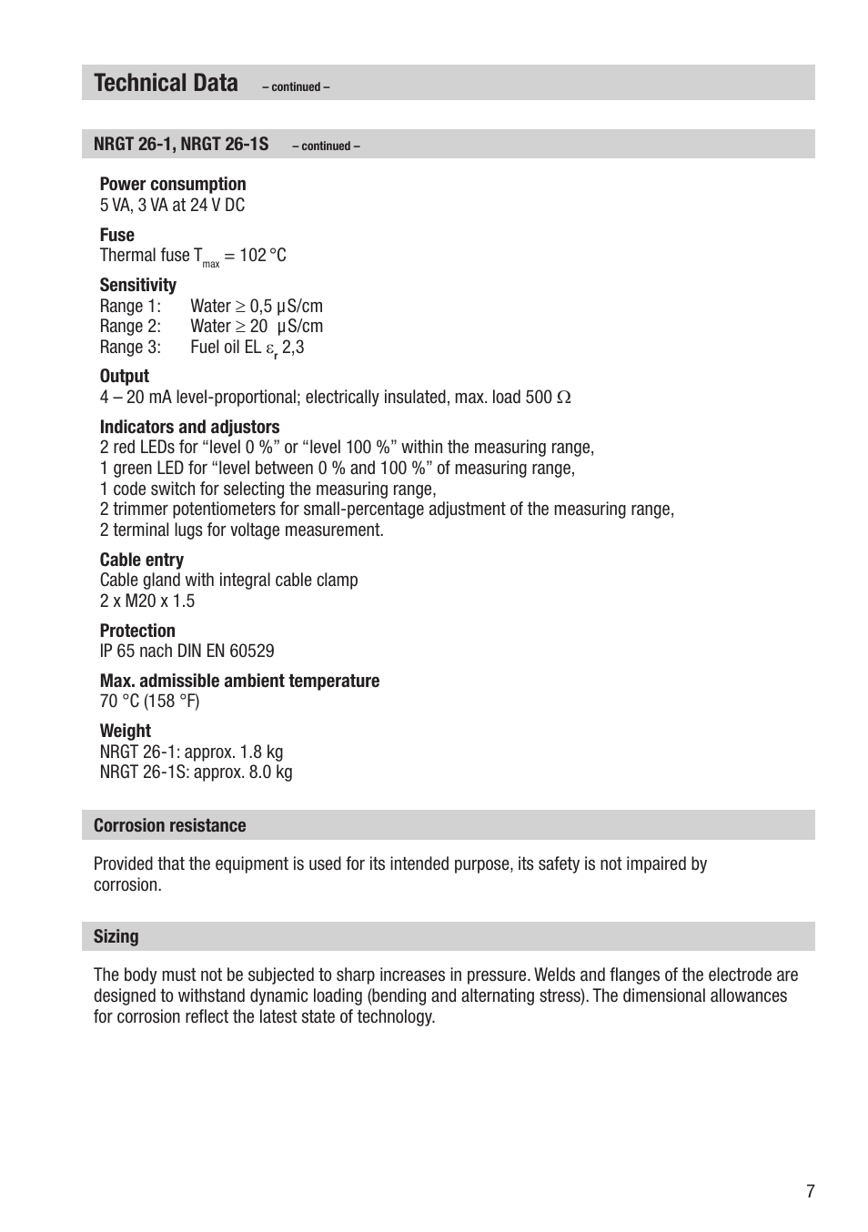 Technical data | Flowserve NRGT26-1 User Manual | Page 7 / 24