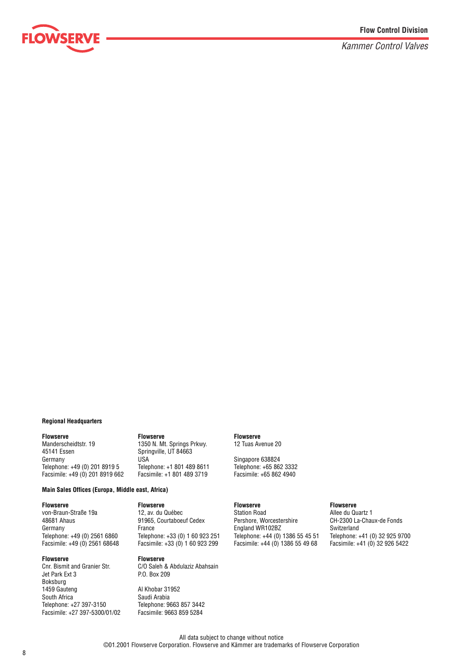 Kammer control valves | Flowserve 030000 Series Globe Valves User Manual | Page 8 / 8