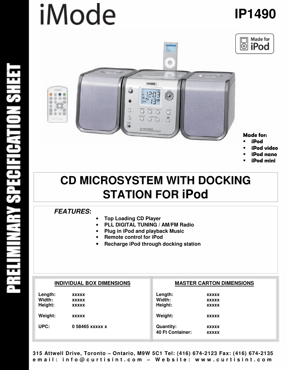Curtis iMode IP1490 User Manual | 1 page