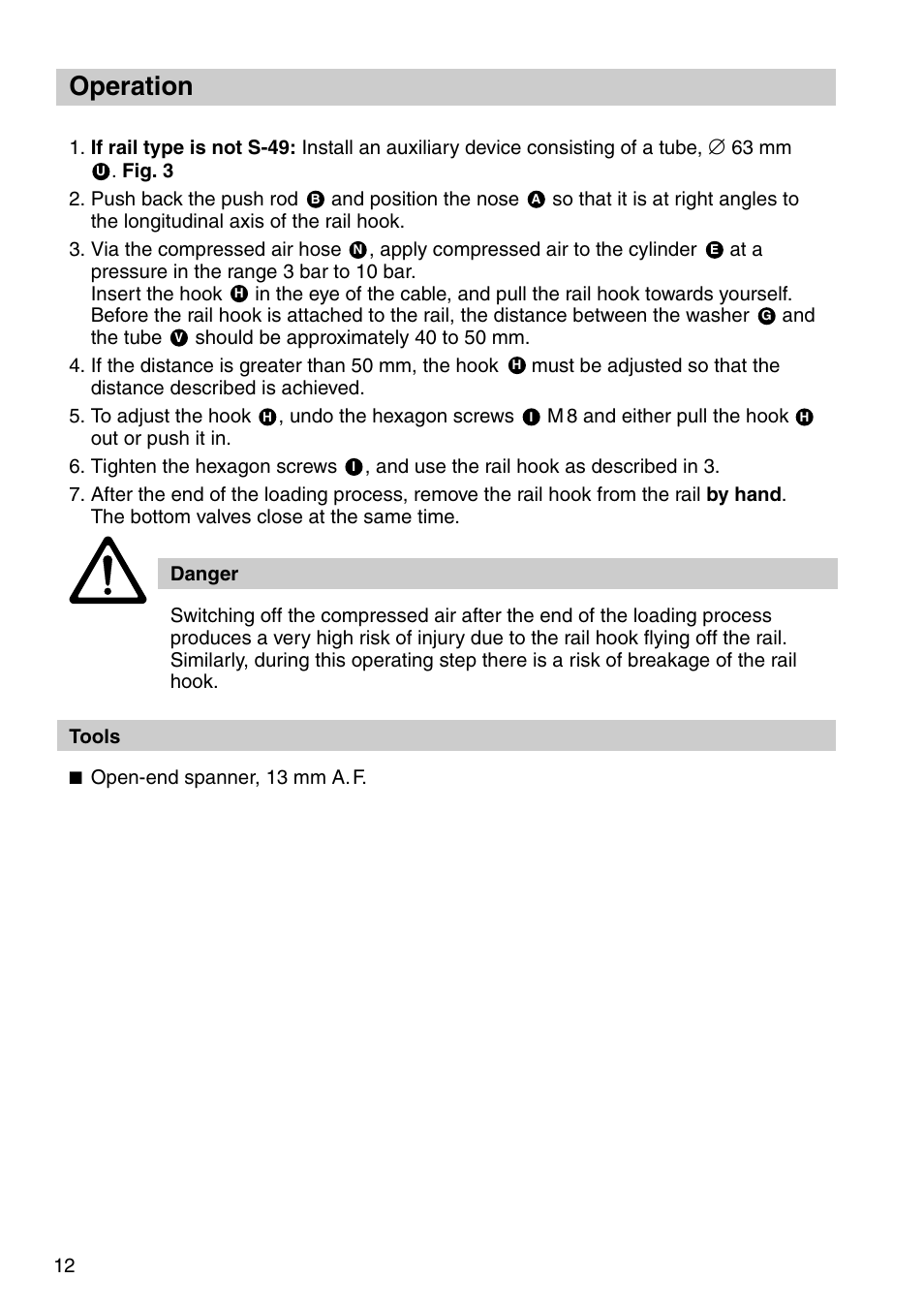 Operation | Flowserve VZ10 Pneumatic Rail Hook User Manual | Page 12 / 16