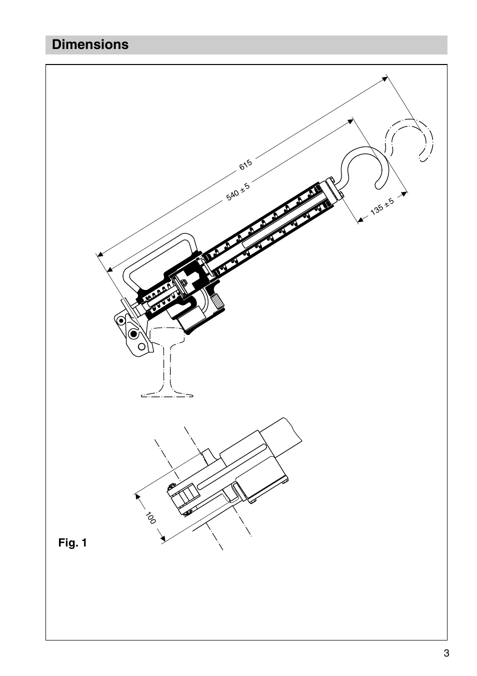 Dimensions, Fig. 1 | Flowserve VZ10 Pneumatic Rail Hook User Manual | Page 3 / 16
