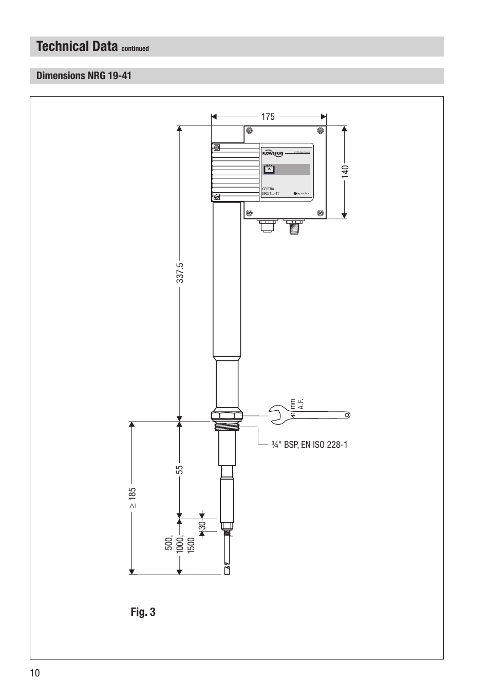 Technical data, Fig. 3, Dimensions nrg 19-41 | Flowserve NRG16-41 User Manual | Page 10 / 28