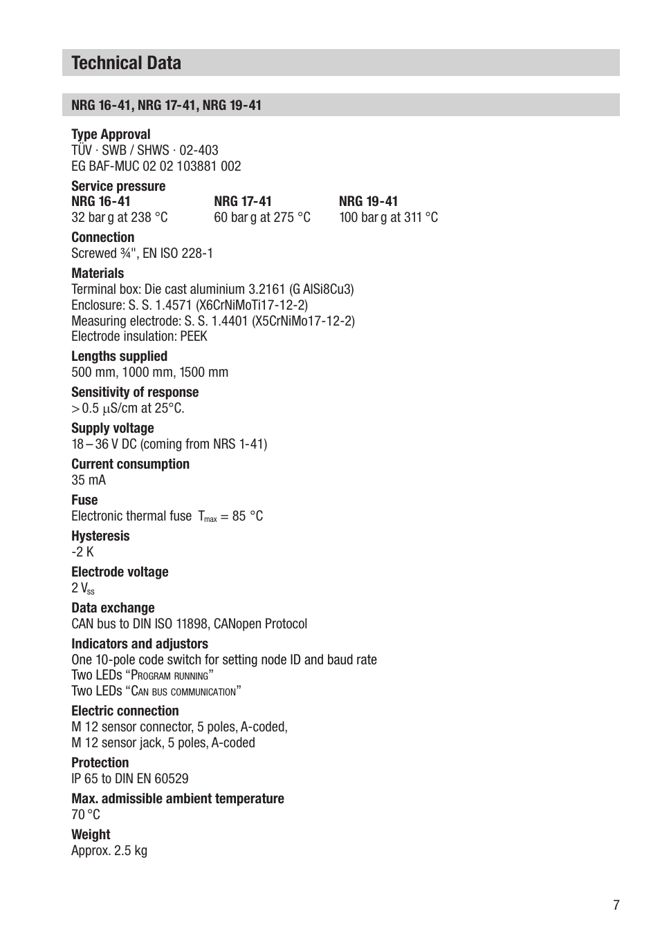 Technical data | Flowserve NRG16-41 User Manual | Page 7 / 28