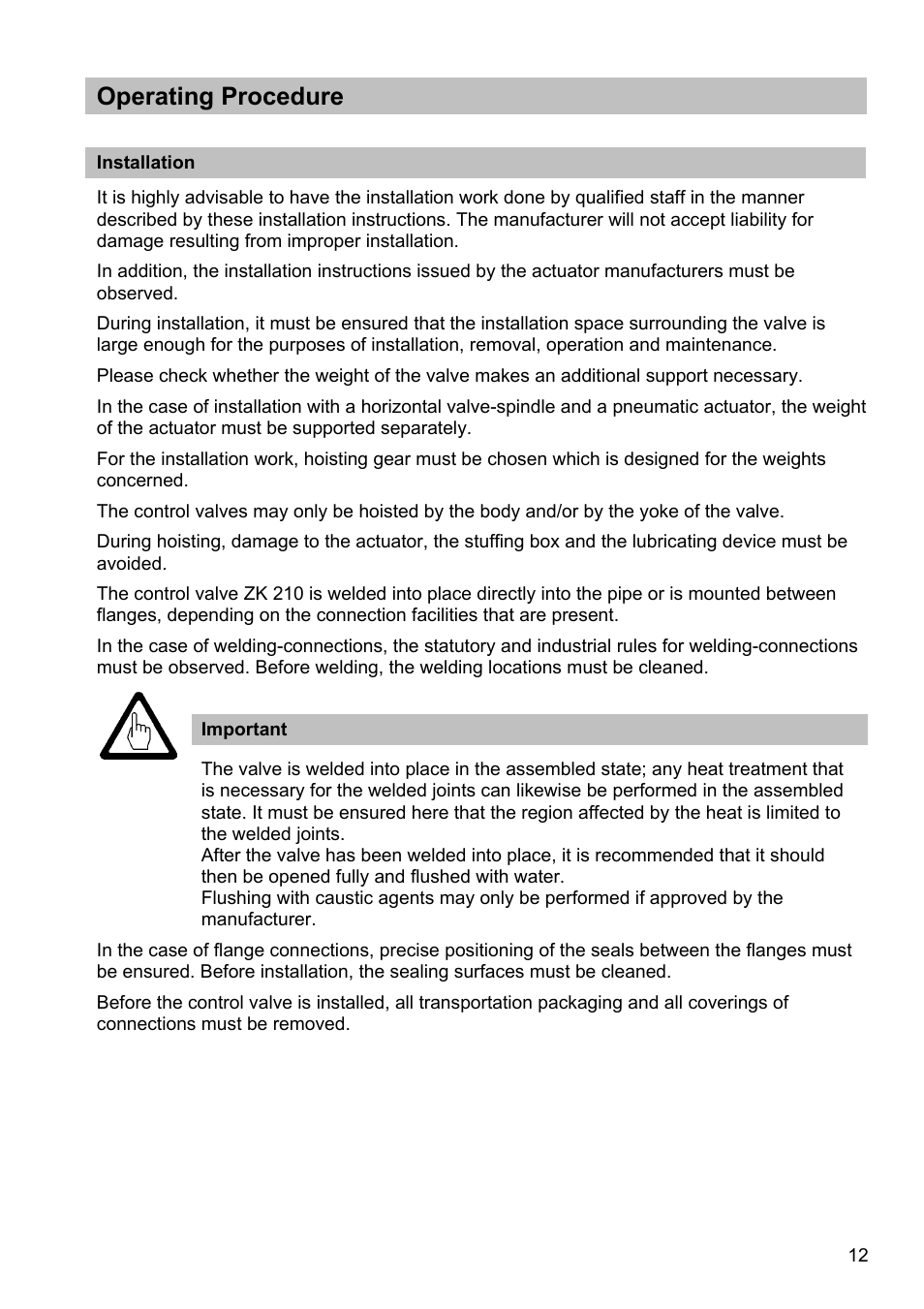 Operating procedure | Flowserve ZK210 User Manual | Page 12 / 17