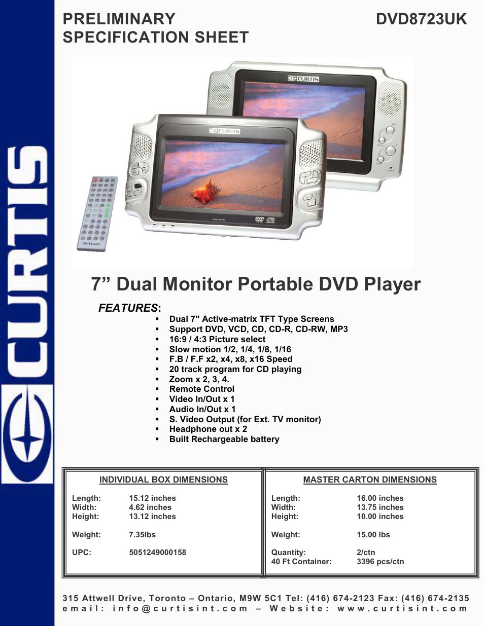 Curtis DVD8723UK User Manual | 1 page