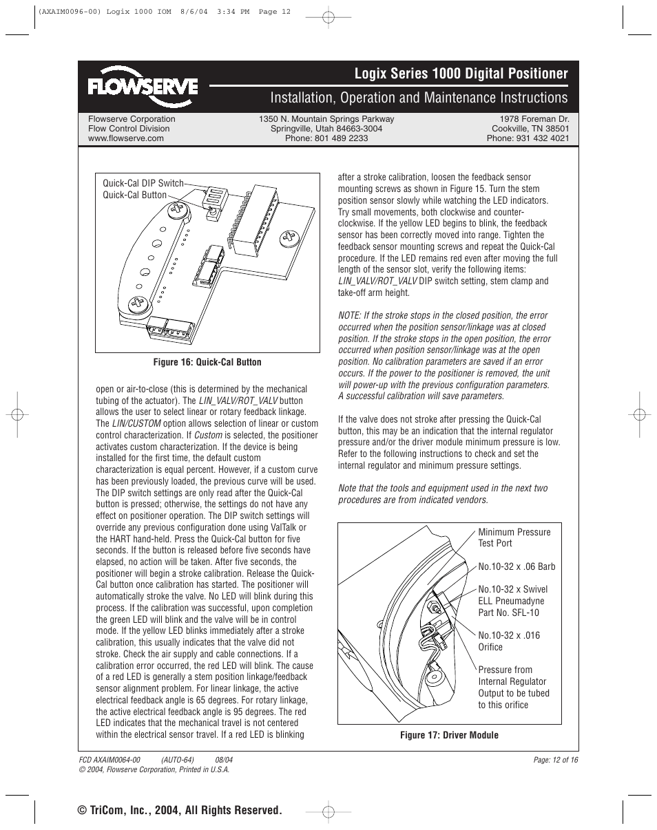 Flowserve 1000 Series Digitial Positioner User Manual | Page 12 / 16