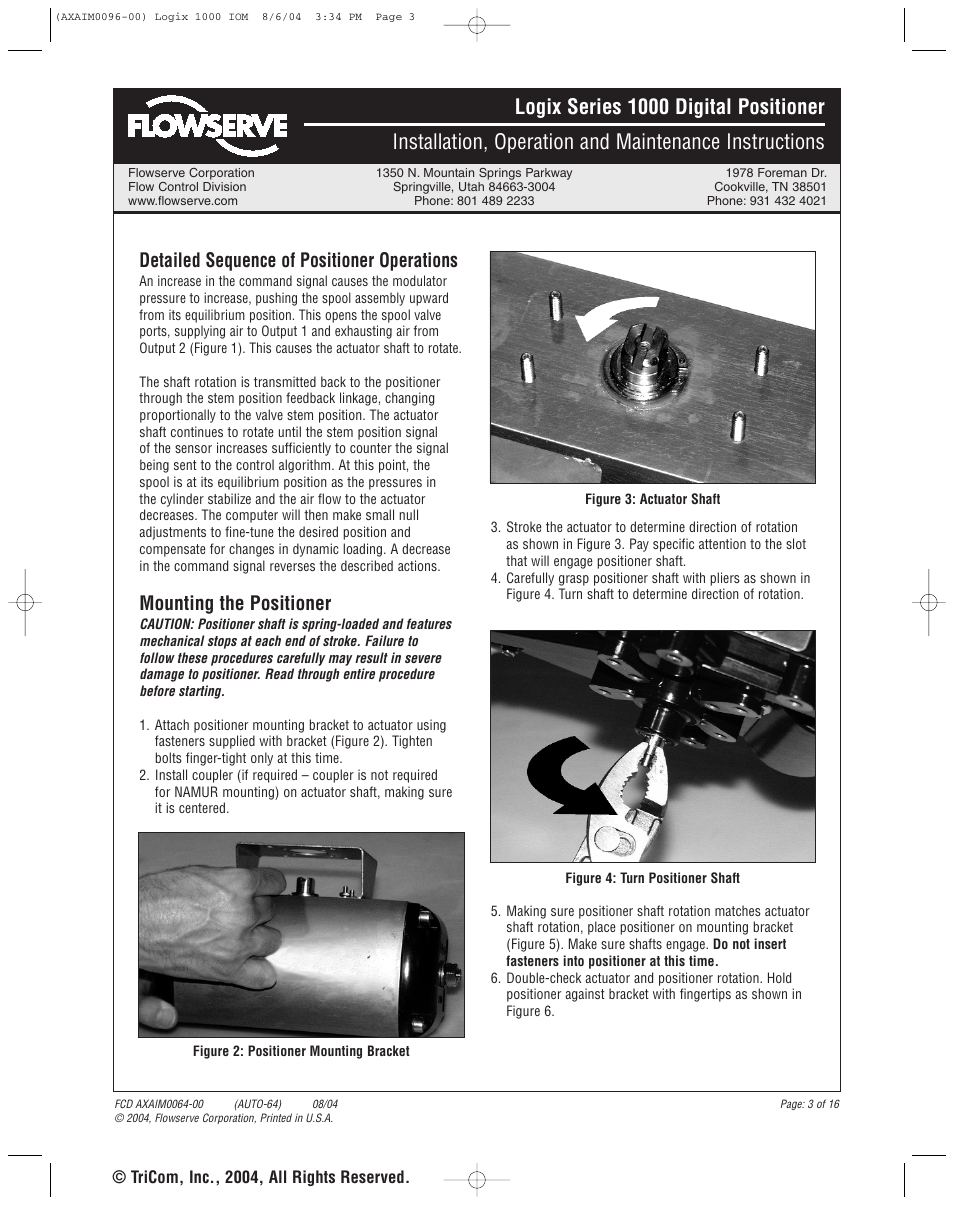 Detailed sequence of positioner operations, Mounting the positioner | Flowserve 1000 Series Digitial Positioner User Manual | Page 3 / 16