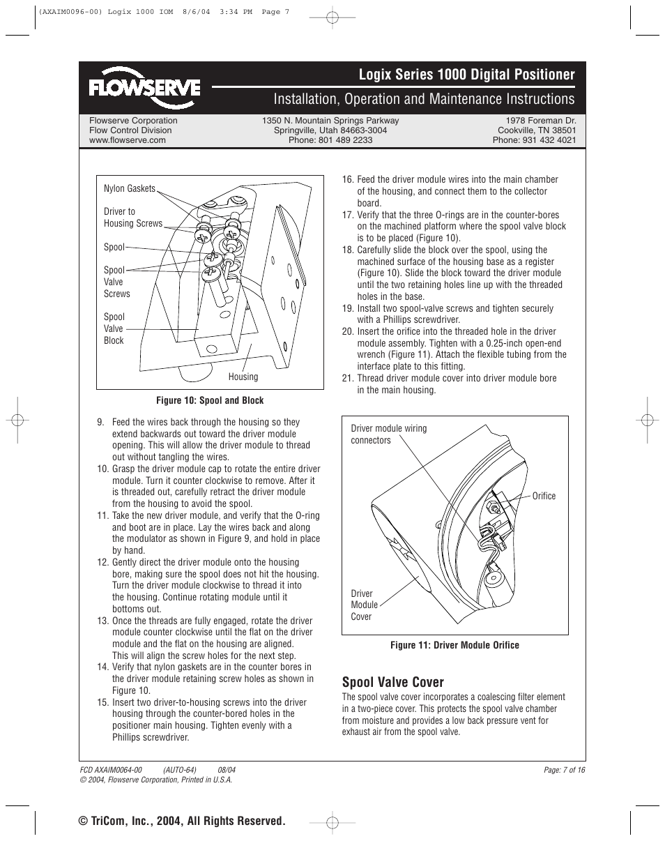 Spool valve cover | Flowserve 1000 Series Digitial Positioner User Manual | Page 7 / 16