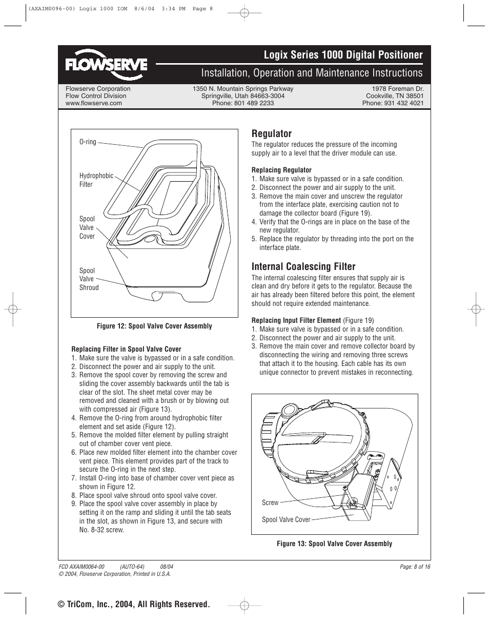 Regulator, Internal coalescing filter | Flowserve 1000 Series Digitial Positioner User Manual | Page 8 / 16