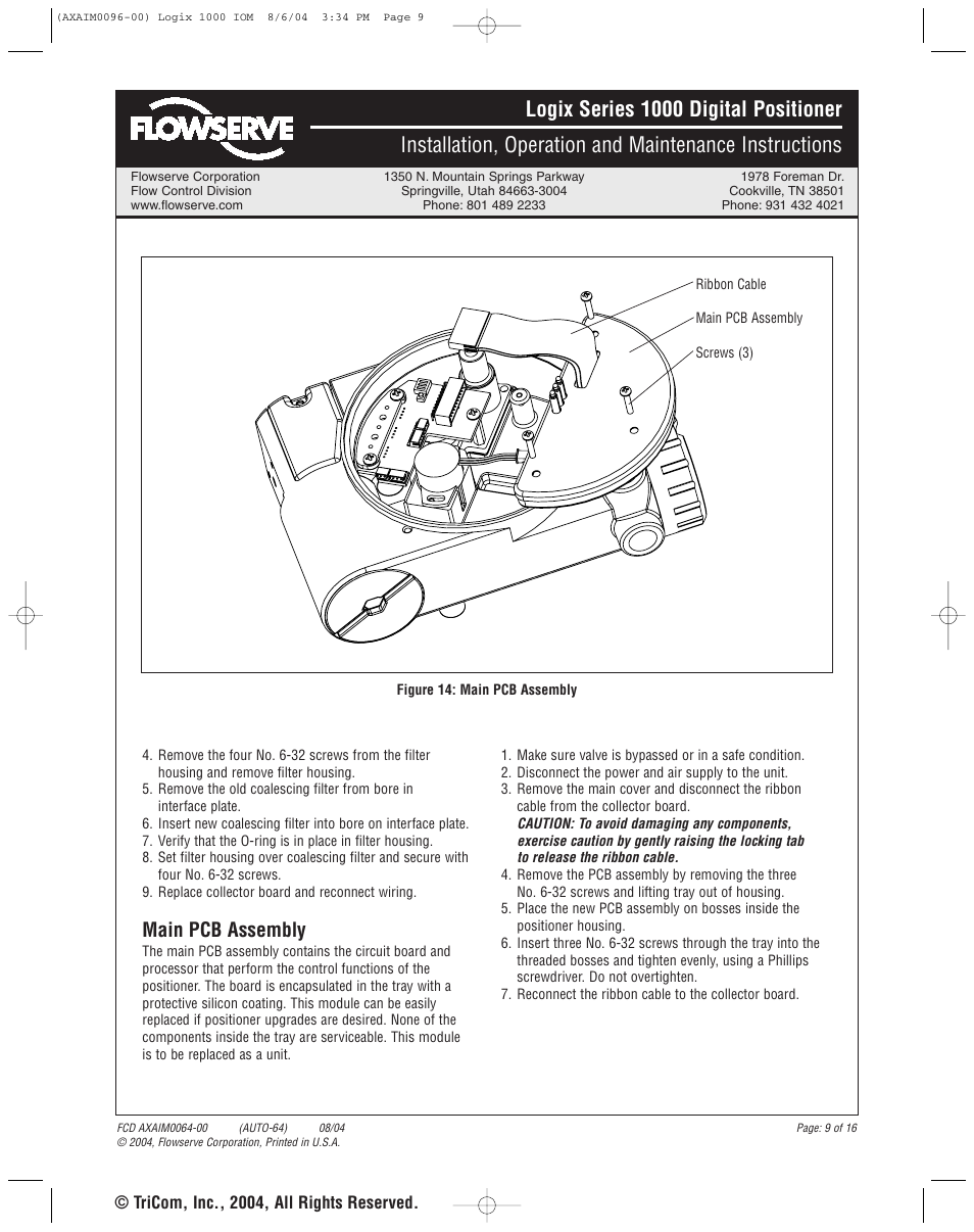 Main pcb assembly | Flowserve 1000 Series Digitial Positioner User Manual | Page 9 / 16