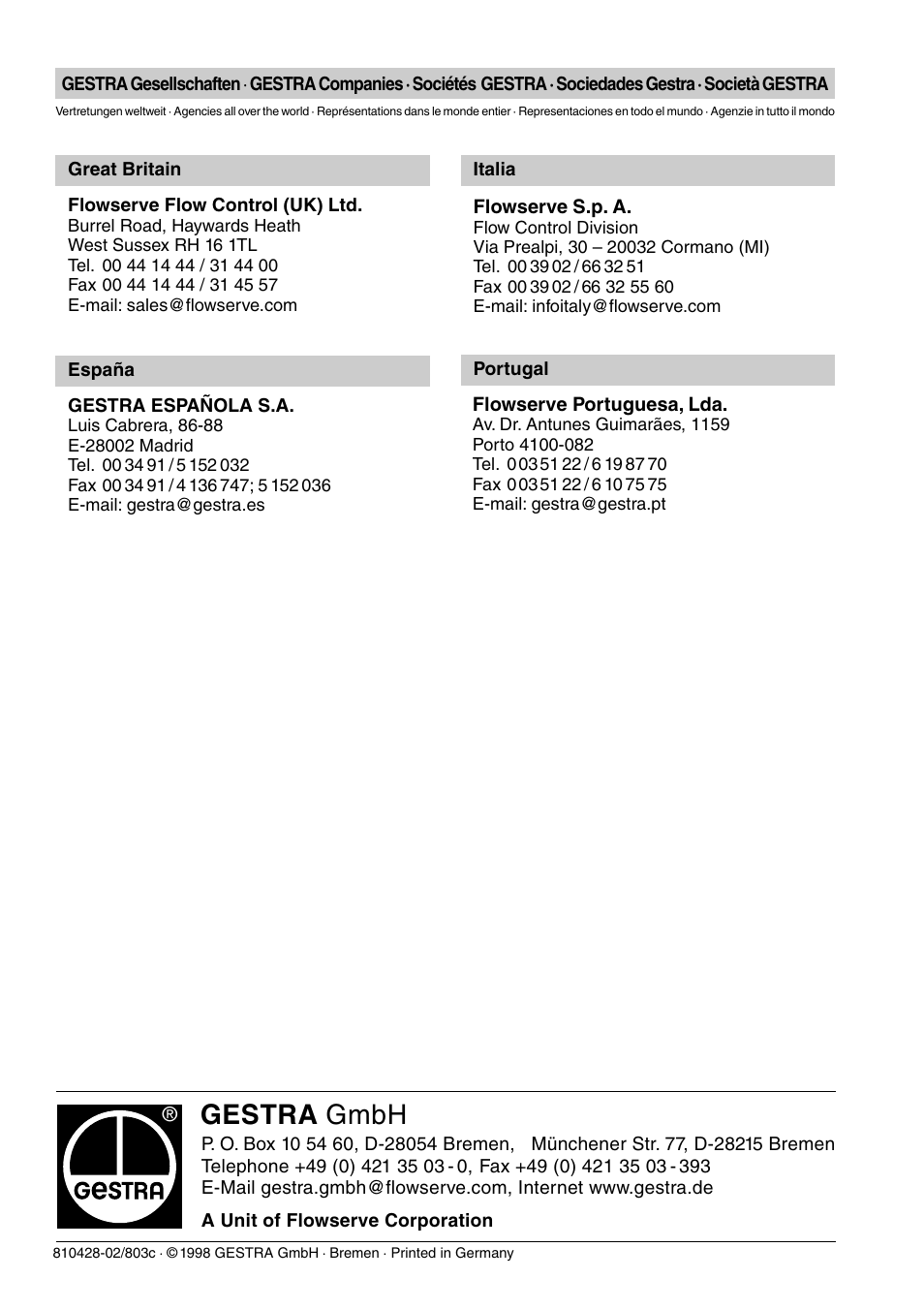 Gestra gmbh | Flowserve TRG5-53 User Manual | Page 16 / 16