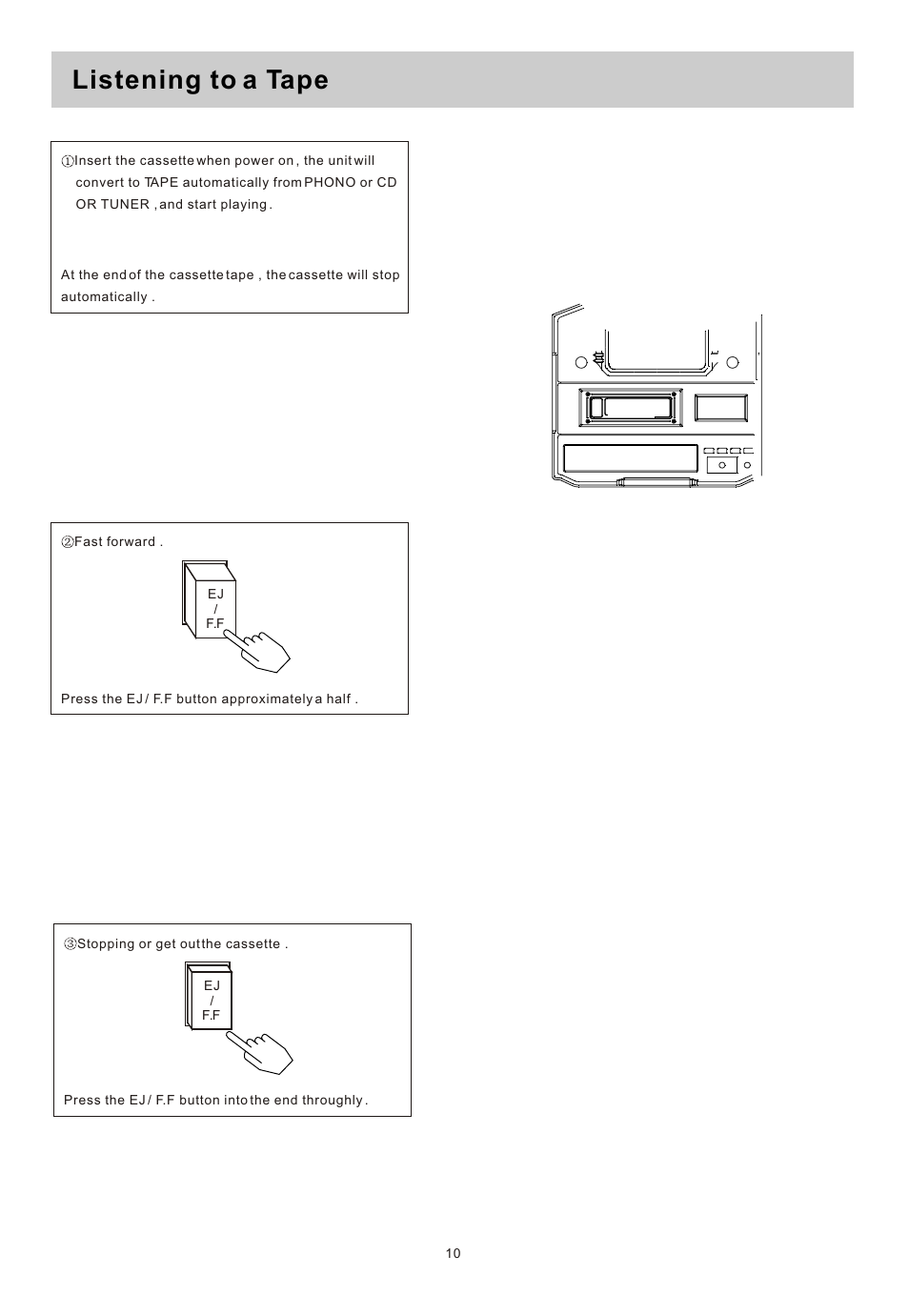 Т³гж 11, Listening to a tape | Curtis rcd822 User Manual | Page 11 / 13