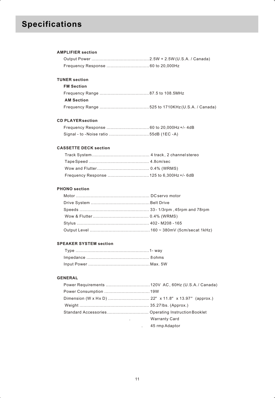 Т³гж 12, Specifications | Curtis rcd822 User Manual | Page 12 / 13