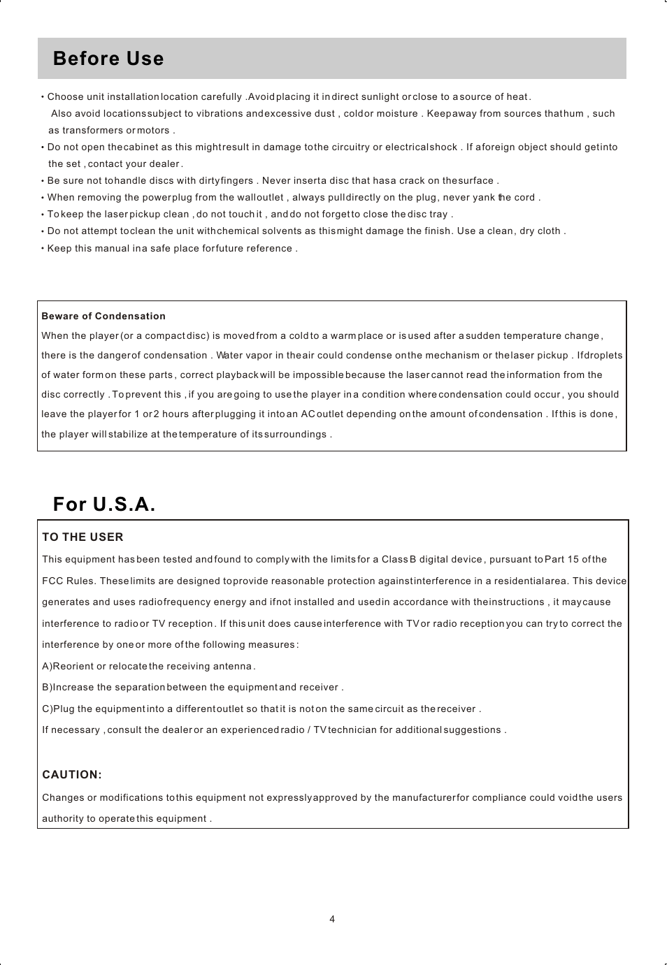 Т³гж 5, Before use for u.s.a | Curtis rcd822 User Manual | Page 5 / 13