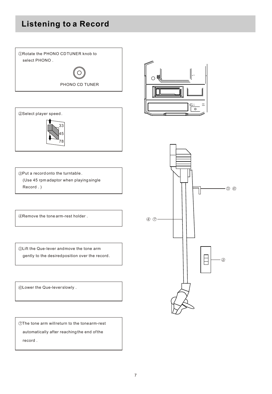 Т³гж 8, Listening to a record | Curtis rcd822 User Manual | Page 8 / 13