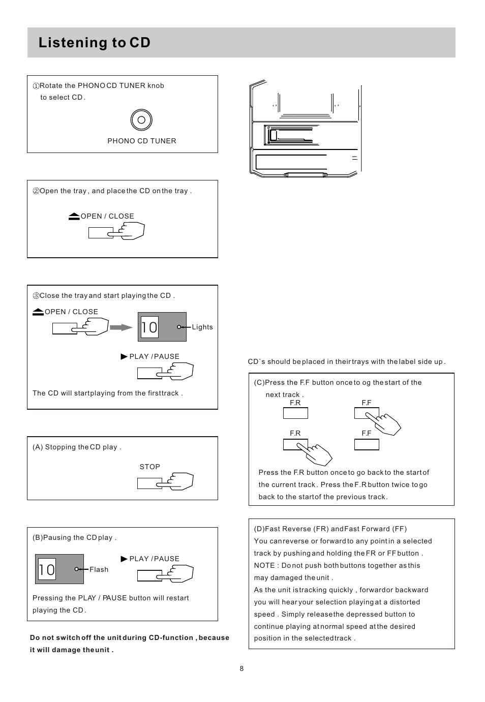 Т³гж 9, Listening to cd | Curtis rcd822 User Manual | Page 9 / 13