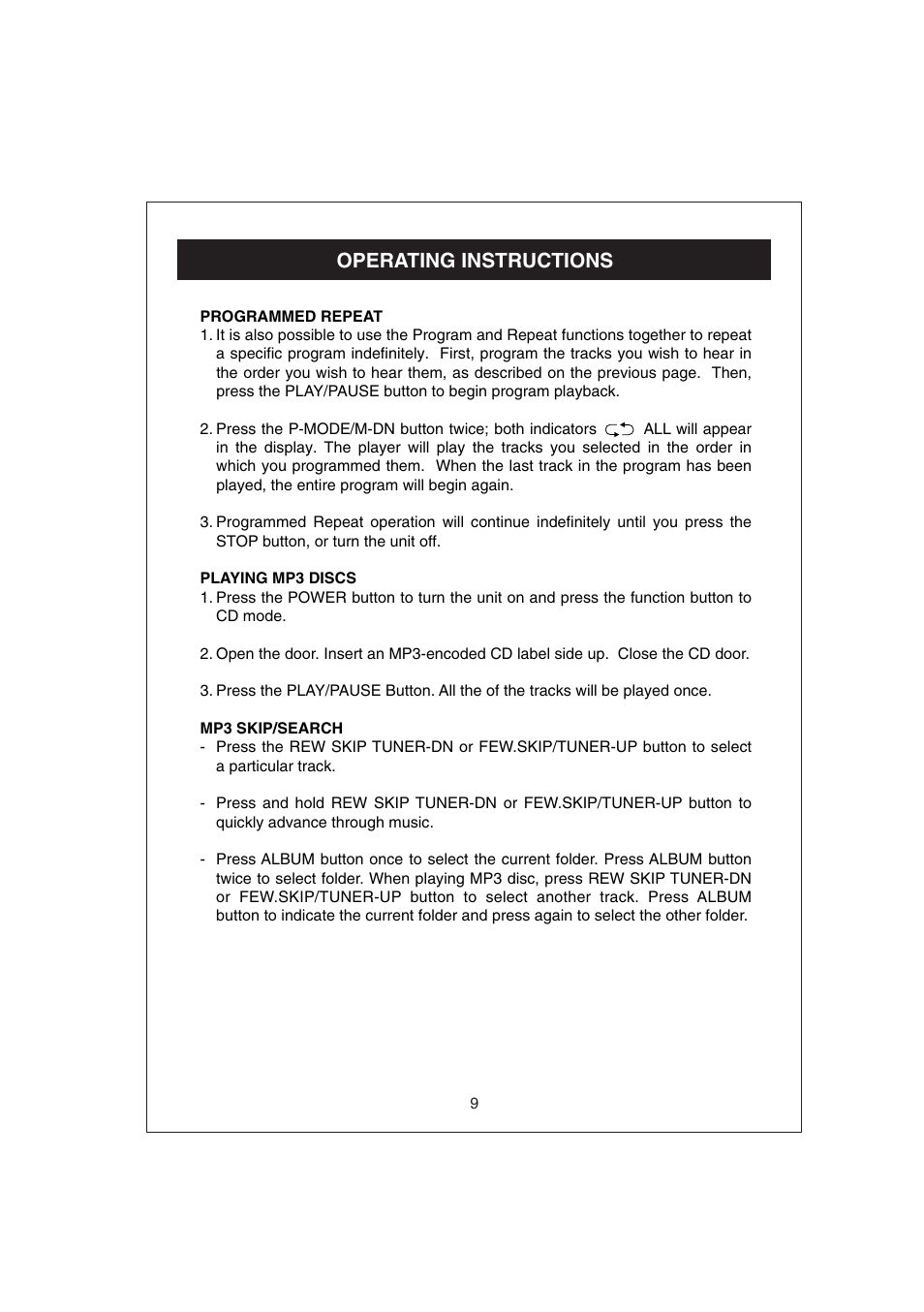 Operating instructions | Curtis RCD672 User Manual | Page 10 / 14