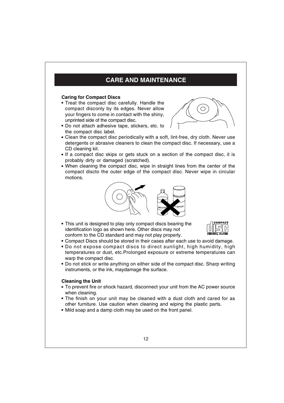 Care and maintenance | Curtis RCD672 User Manual | Page 13 / 14