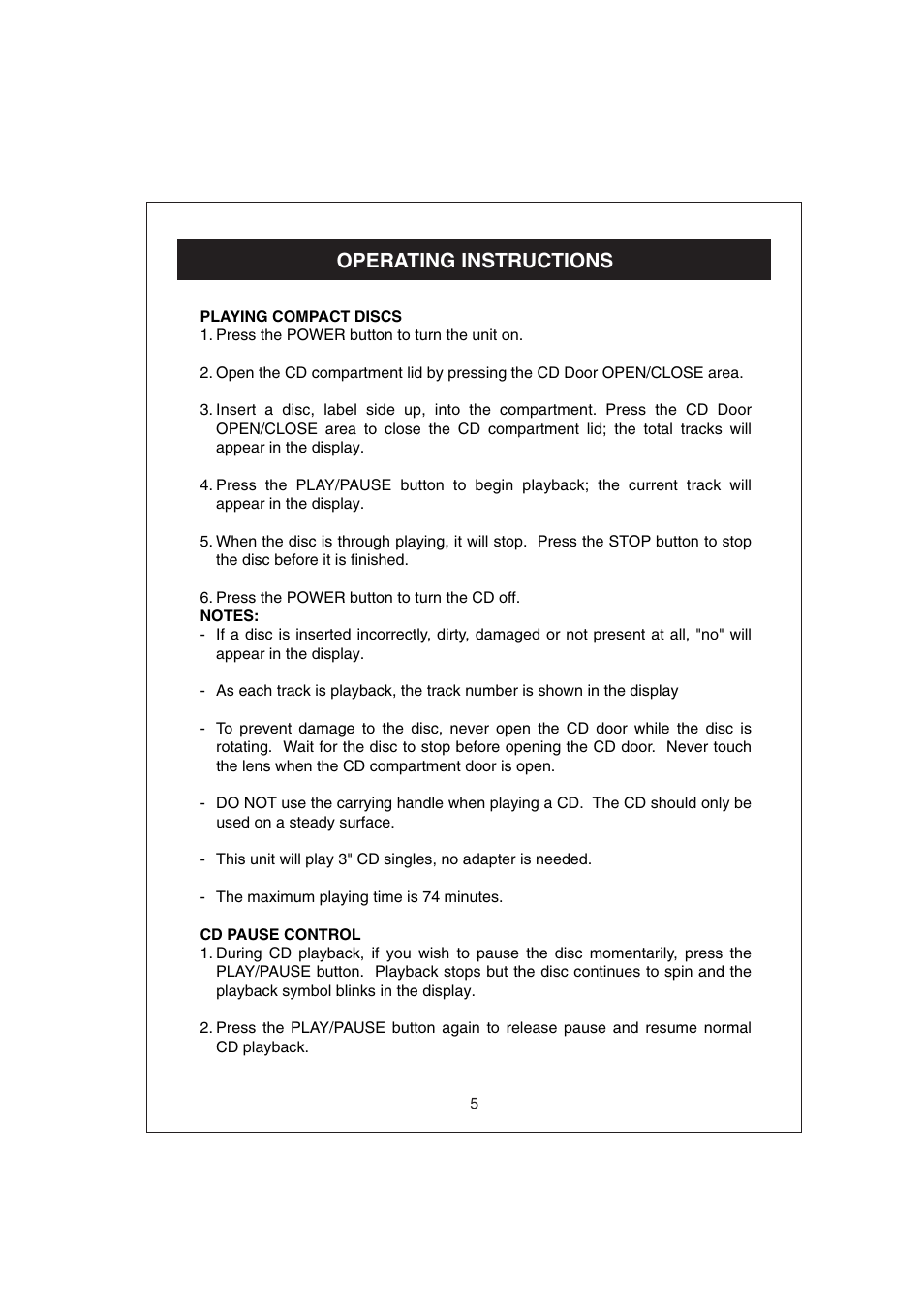 Operating instructions | Curtis RCD672 User Manual | Page 6 / 14