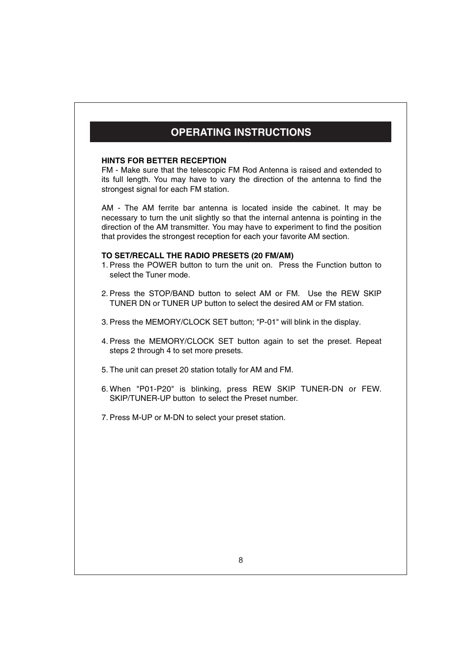 Operating instructions | Curtis RCD672 User Manual | Page 9 / 14