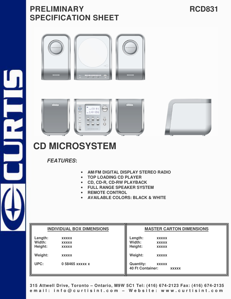 Curtis RCD831 User Manual | 1 page