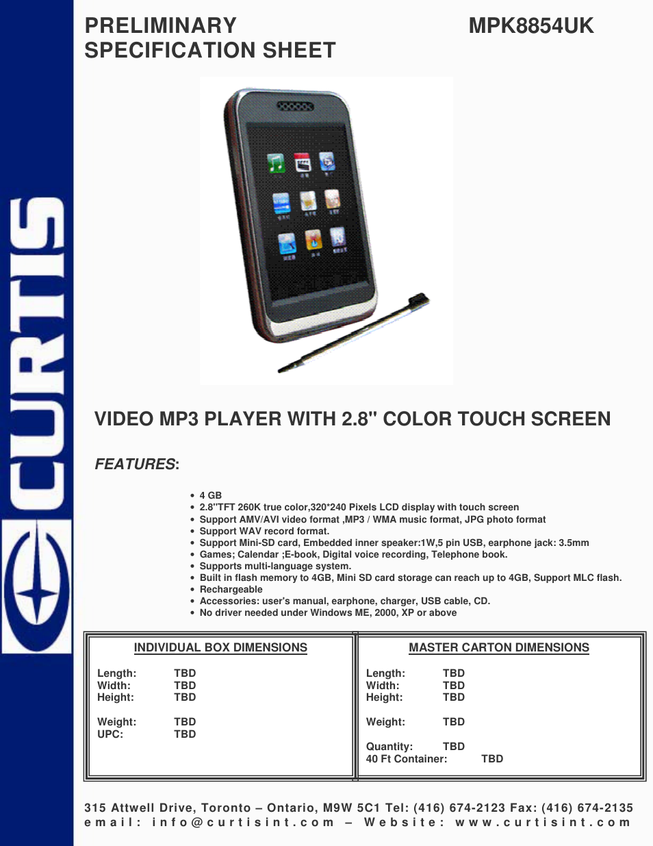 Curtis MPK8854UK User Manual | 1 page