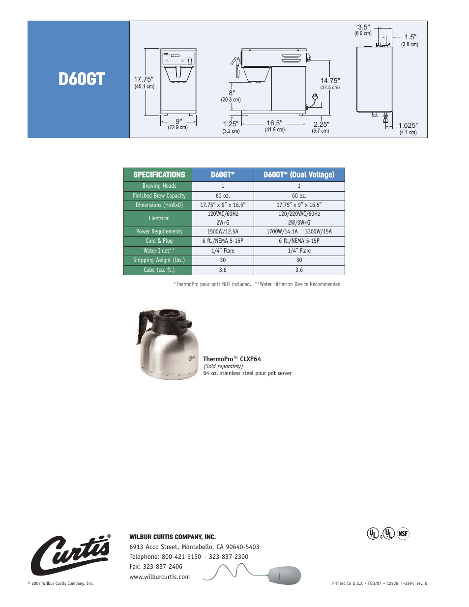 D60gt | Curtis D60GT User Manual | Page 2 / 2