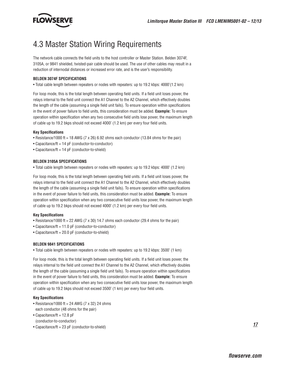 3 master station wiring requirements | Flowserve Limitorque Master Station III User Manual | Page 17 / 70