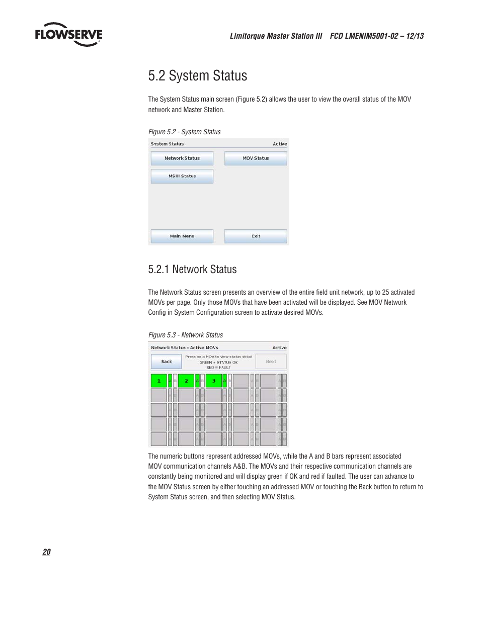 2 system status, 1 network status | Flowserve Limitorque Master Station III User Manual | Page 20 / 70