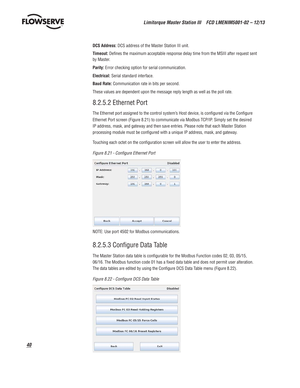 2 ethernet port, 3 configure data table | Flowserve Limitorque Master Station III User Manual | Page 40 / 70