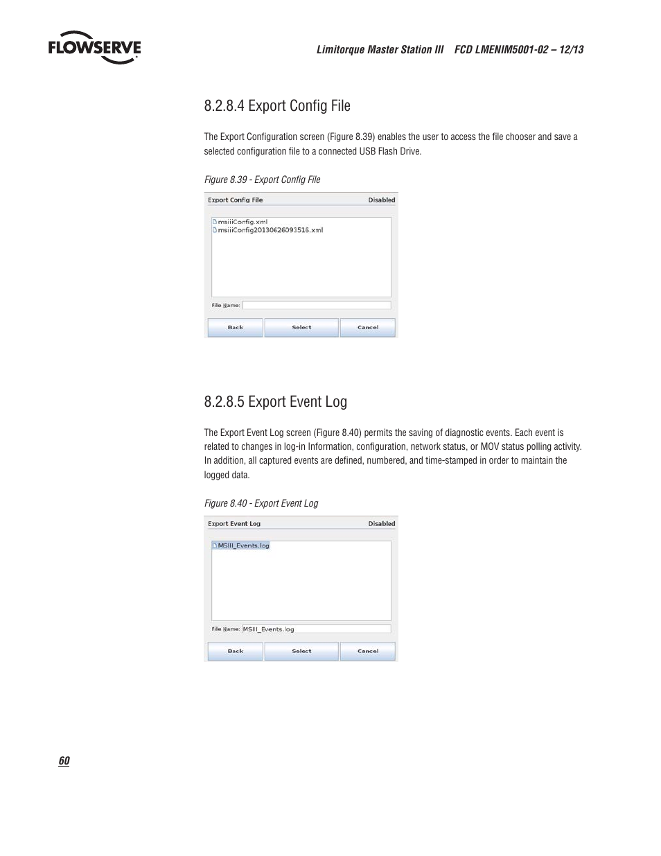 4 export config file, 5 export event log | Flowserve Limitorque Master Station III User Manual | Page 60 / 70