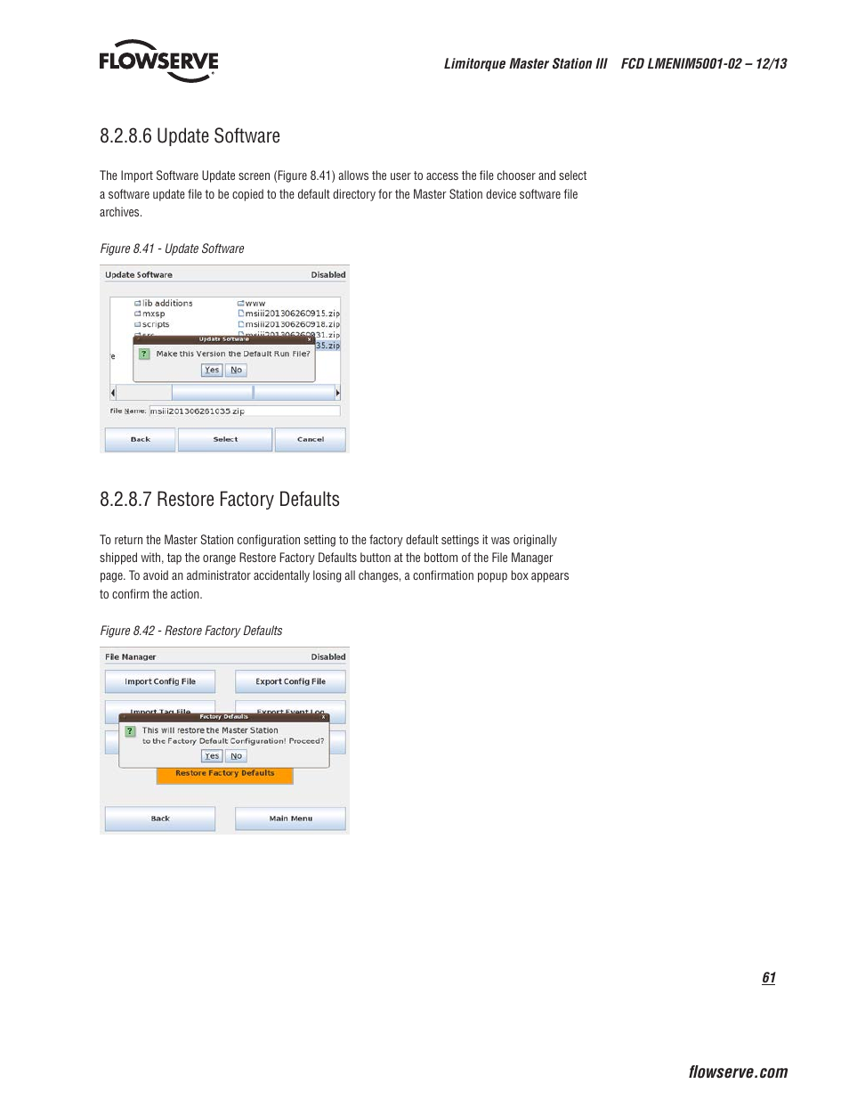 6 update software, 7 restore factory defaults | Flowserve Limitorque Master Station III User Manual | Page 61 / 70