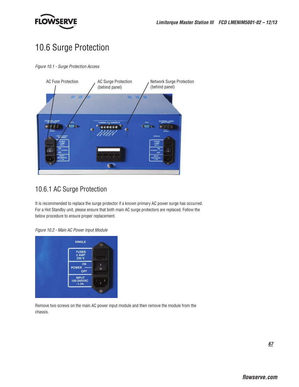 6 surge protection, 1 ac surge protection | Flowserve Limitorque Master Station III User Manual | Page 67 / 70