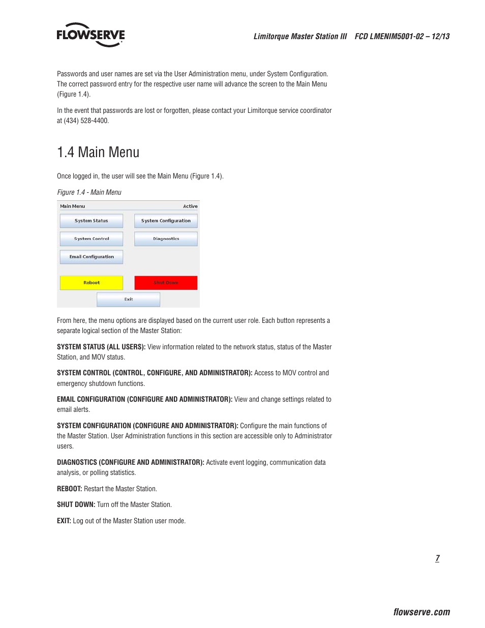 4 main menu | Flowserve Limitorque Master Station III User Manual | Page 7 / 70