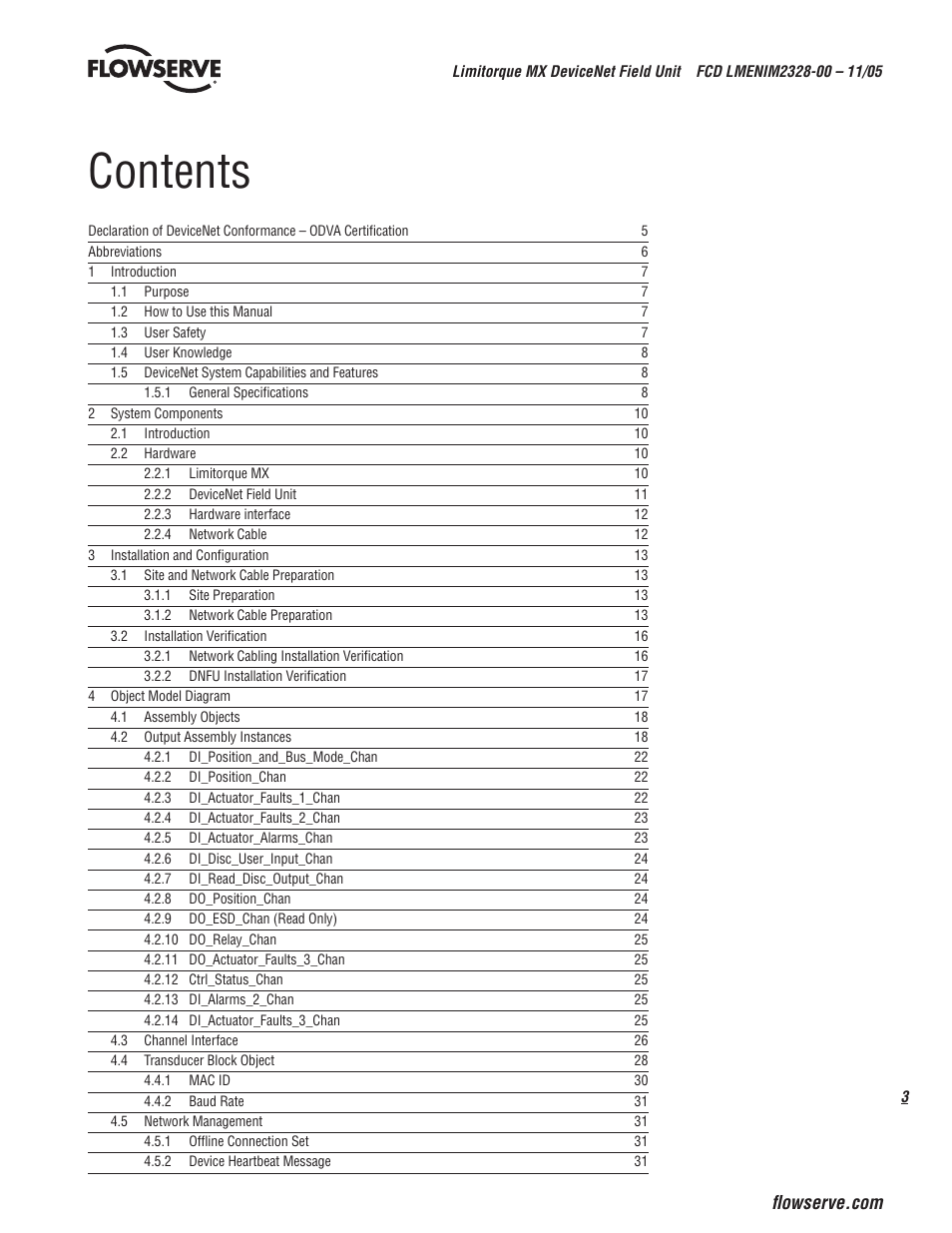 Flowserve Limitorque MX DeviceNet Field Unit User Manual | Page 3 / 44