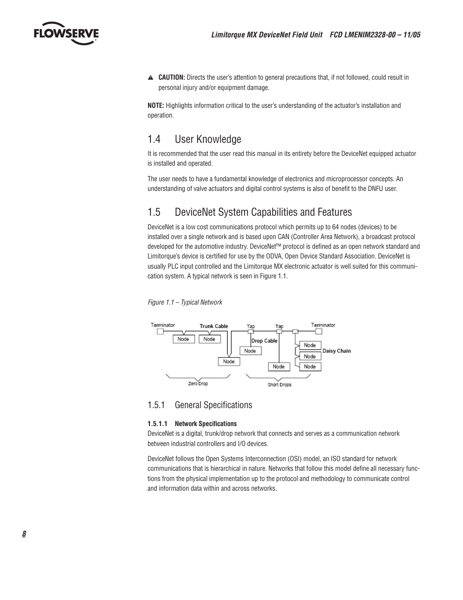 4 user knowledge, 5 devicenet system capabilities and features | Flowserve Limitorque MX DeviceNet Field Unit User Manual | Page 8 / 44