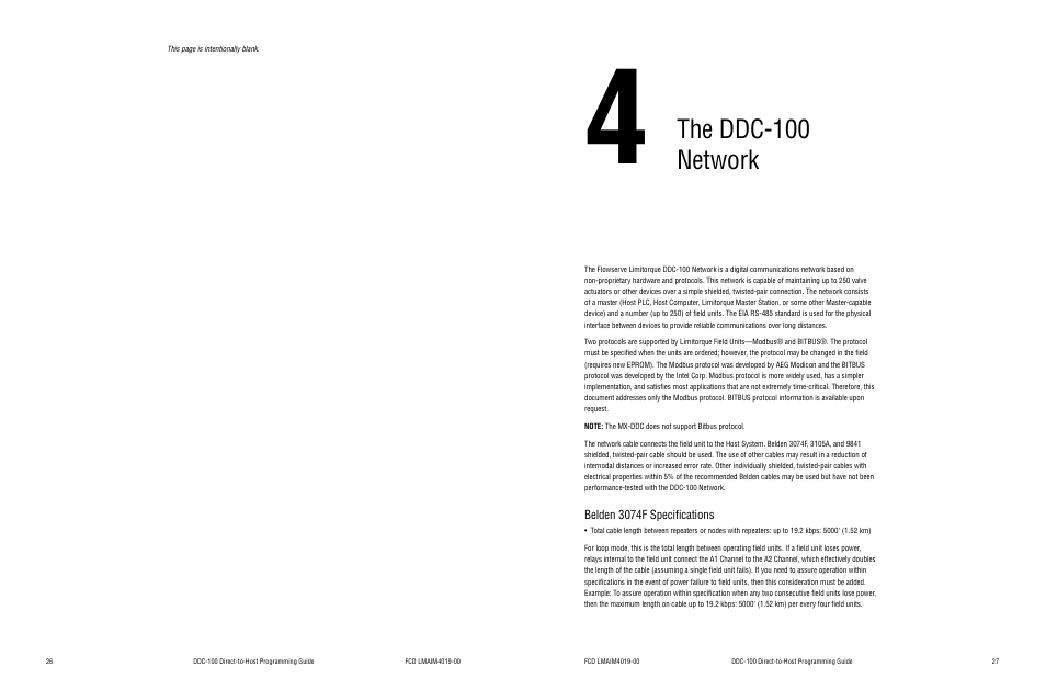 4 the ddc-100 network, Belden 3074f specifications, The ddc-100 network | Flowserve DDC-100 Modbus Direct-to-Host User Manual | Page 16 / 33