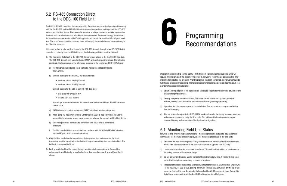6 programming recommendations, 1 monitoring field unit status, Programming recommendations | Flowserve DDC-100 Modbus Direct-to-Host User Manual | Page 27 / 33