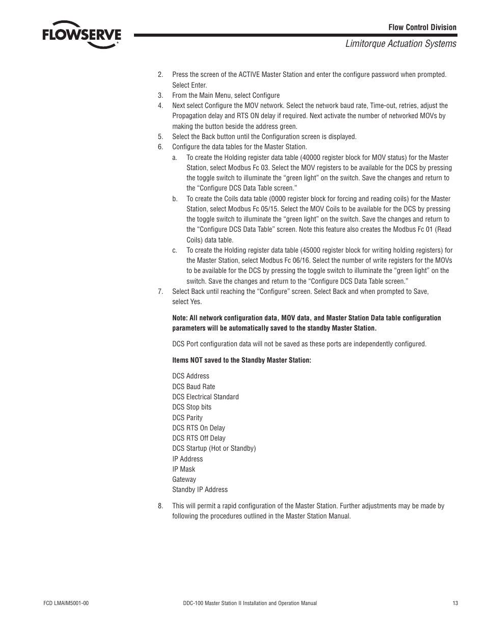 Limitorque actuation systems | Flowserve DDC-100 Master Station II User Manual | Page 13 / 88