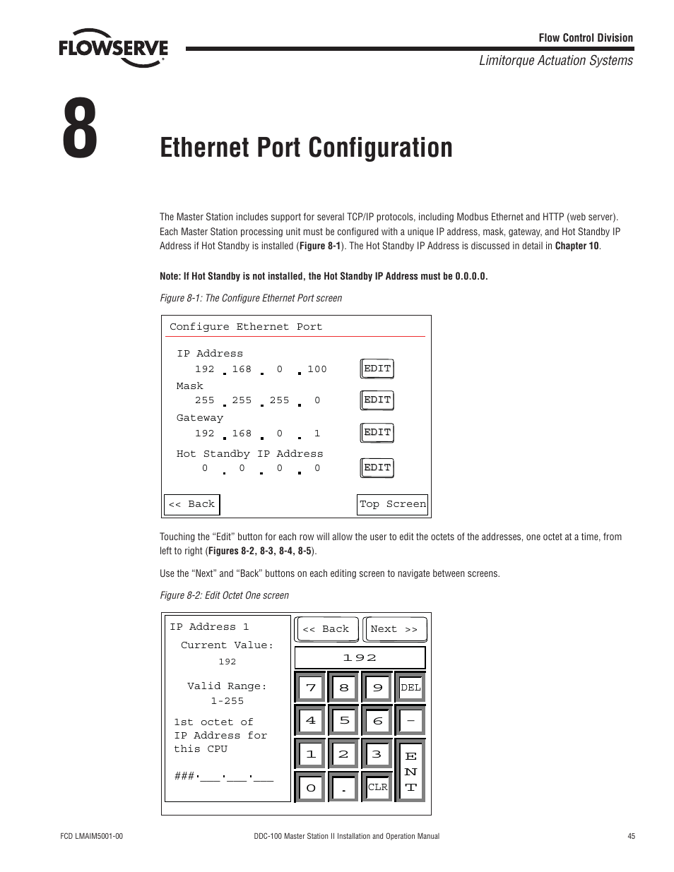 Ethernet port configuration | Flowserve DDC-100 Master Station II User Manual | Page 45 / 88