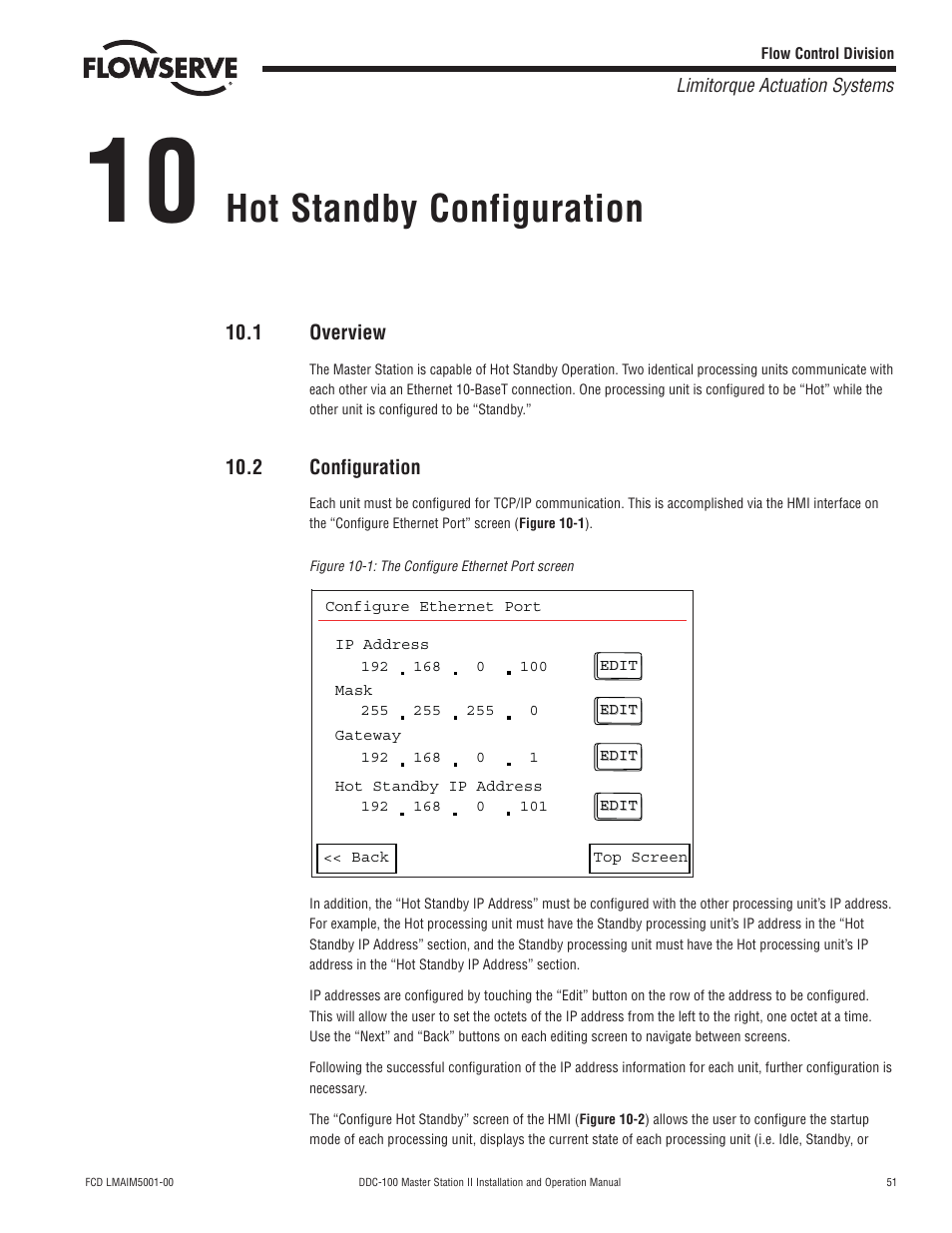 Hot standby configuration | Flowserve DDC-100 Master Station II User Manual | Page 51 / 88