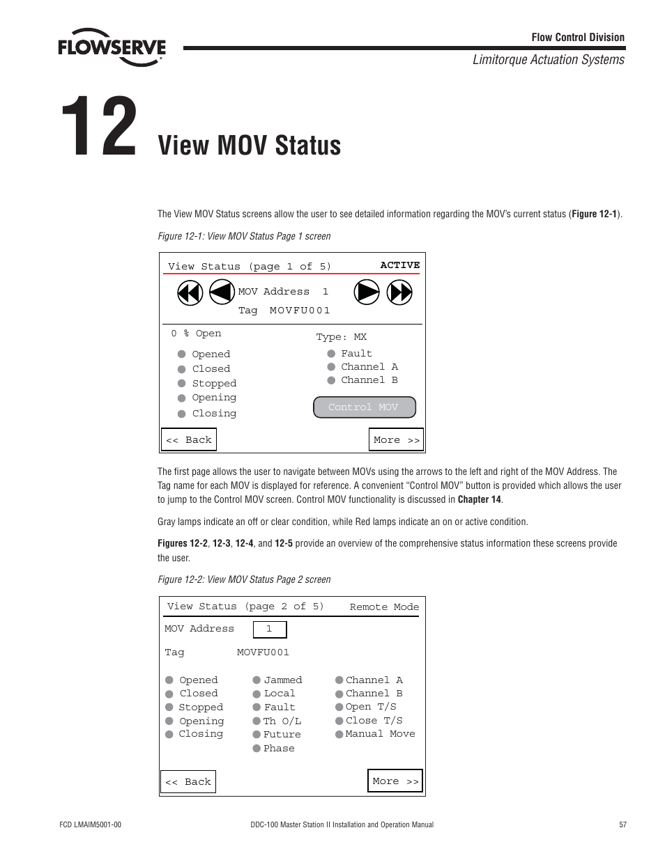 View mov status | Flowserve DDC-100 Master Station II User Manual | Page 57 / 88