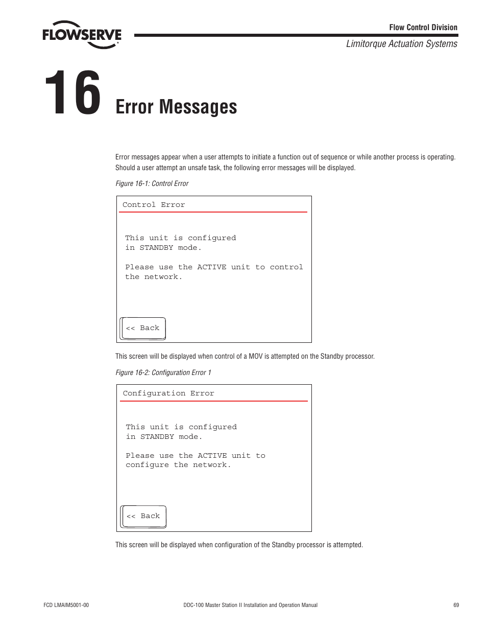 Error messages | Flowserve DDC-100 Master Station II User Manual | Page 69 / 88
