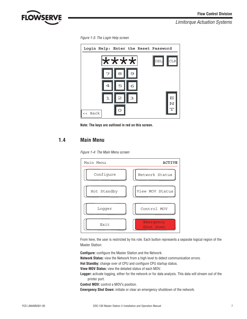 4 main menu | Flowserve DDC-100 Master Station II User Manual | Page 7 / 88