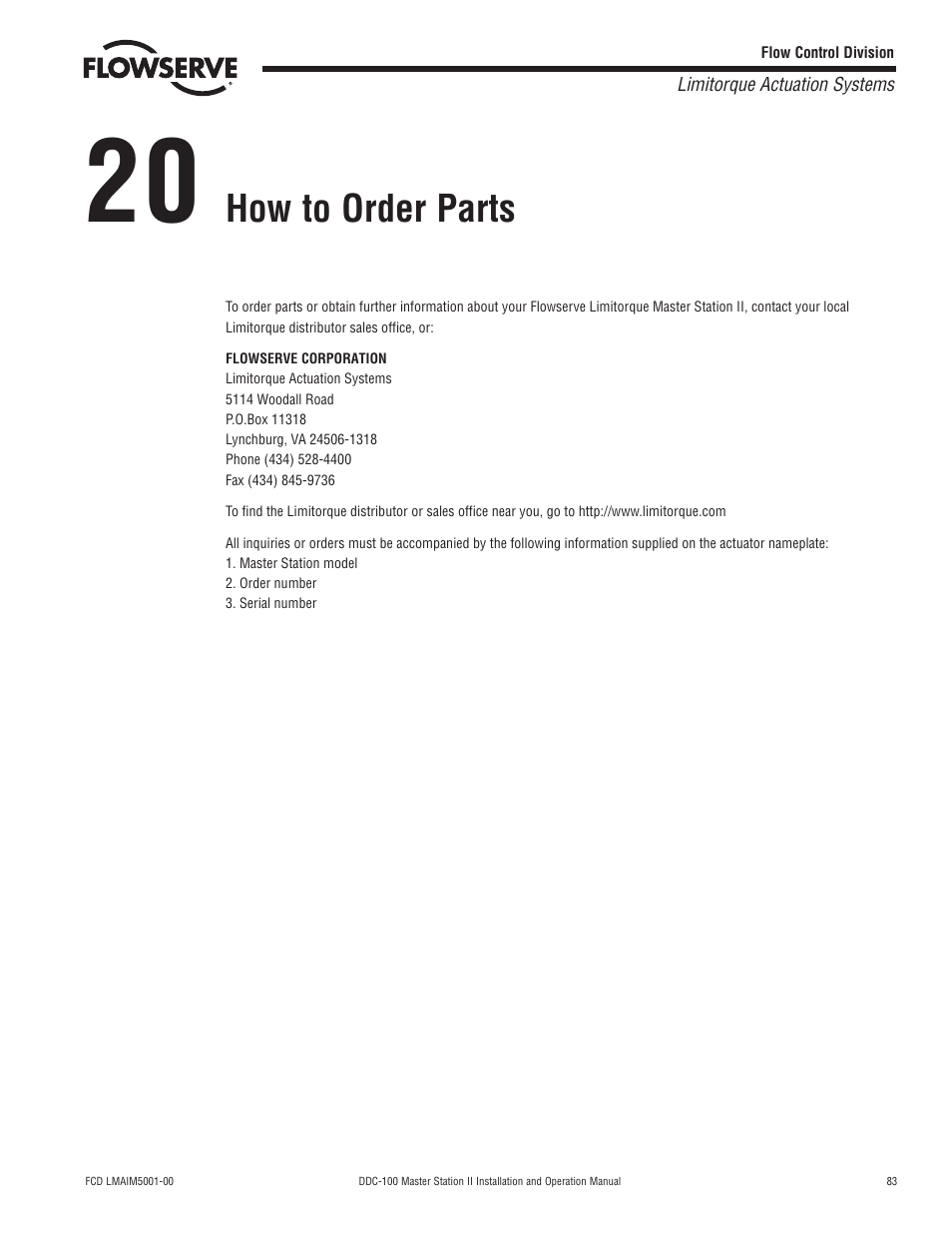 How to order parts | Flowserve DDC-100 Master Station II User Manual | Page 83 / 88