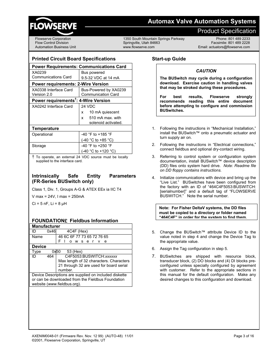 Flowserve BUSwitch with Foundation Fieldbus Communications Protocol User Manual | Page 3 / 16