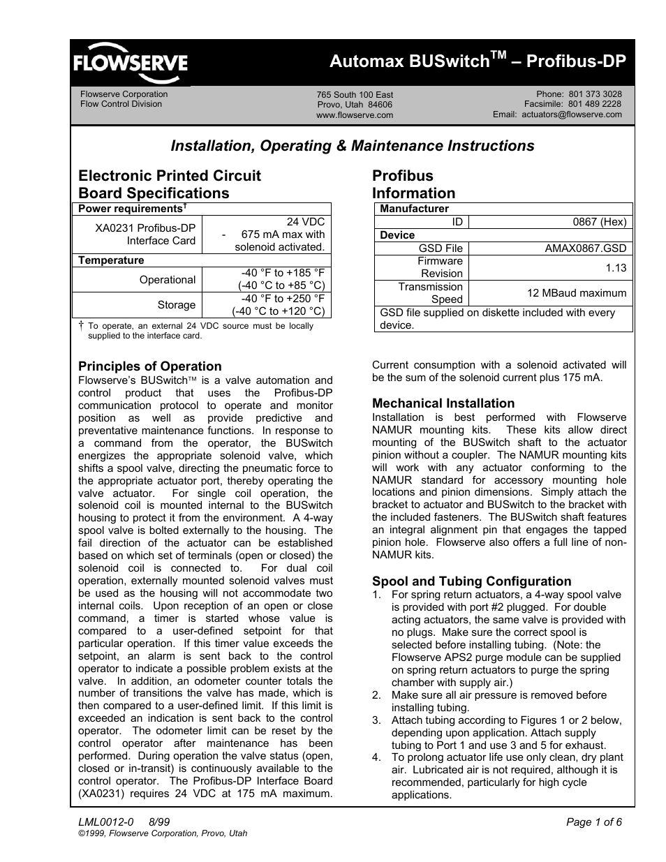 Flowserve BUSwitch-Profibus-DP User Manual | 6 pages